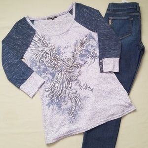 Miss Me Beaded Burnout 3/4 Sleeve Raglan